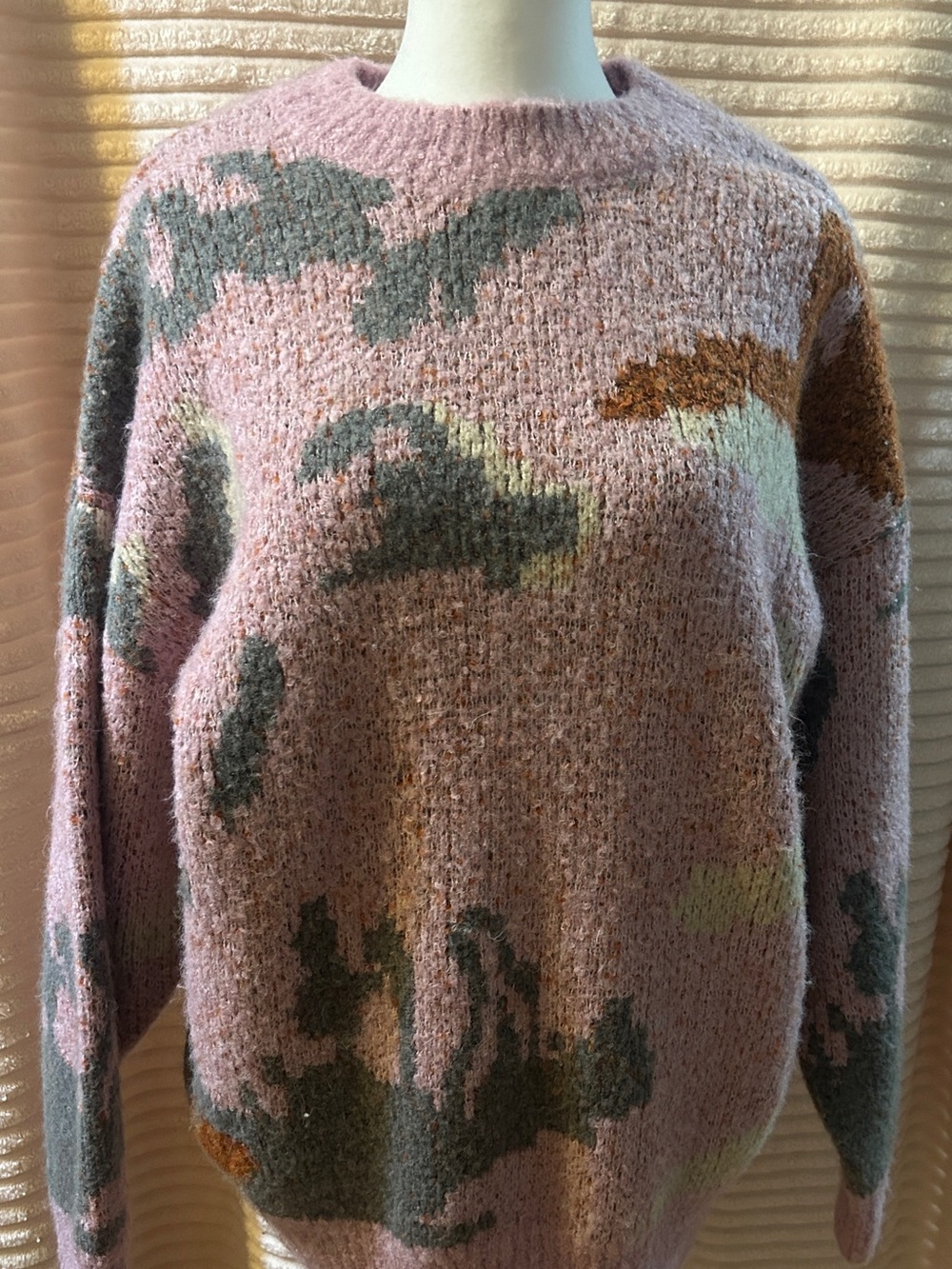 Elodie Mauve Crewneck Sweater with Olive & Tan Accents